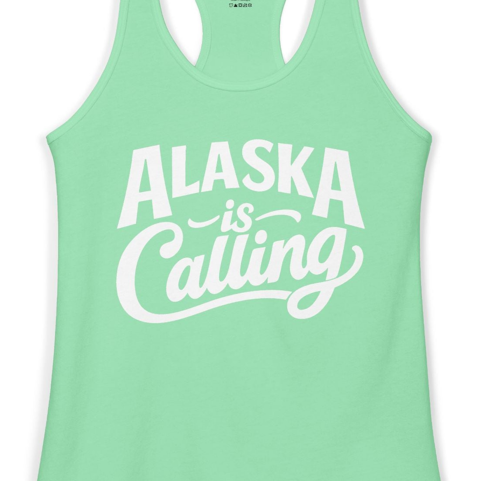Alaska Is Calling Shirt Ladies Tank Top – Solid Mint – Alaska Cruise Shirts Close Up