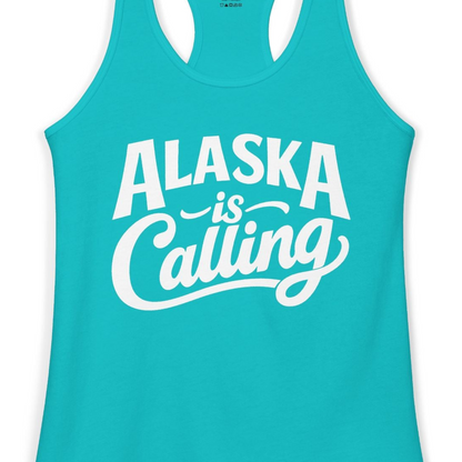 Alaska Is Calling Shirt Ladies Tank Top – Tahiti Blue – Alaska Cruise Shirts Close Up
