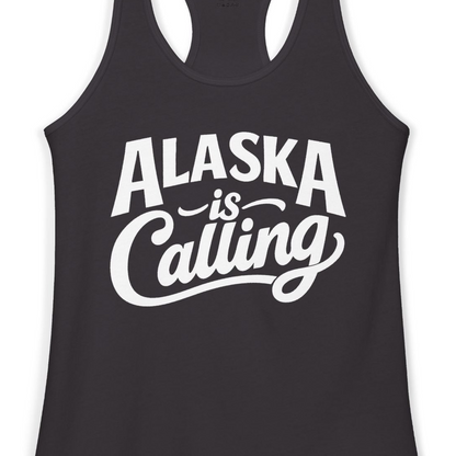 Alaska Is Calling Shirt Ladies Tank Top – Black – Alaska Cruise Shirts Close Up
