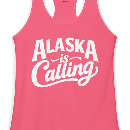 Alaska Is Calling Shirt Ladies Tank Top – Hot Pink – Alaska Cruise Shirts Close Up