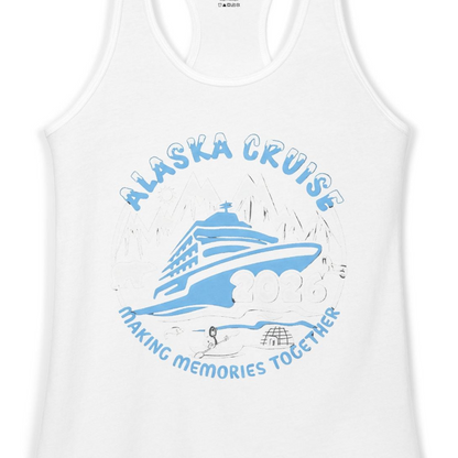 Alaska Cruise 2026 Adventure Shirt Ladies Tank Top – White – Alaska Cruise Shirts Close Up