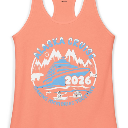 Alaska Cruise 2026 Adventure Shirt Ladies Tank Top – Solid Light Orange – Alaska Cruise Shirts Close Up