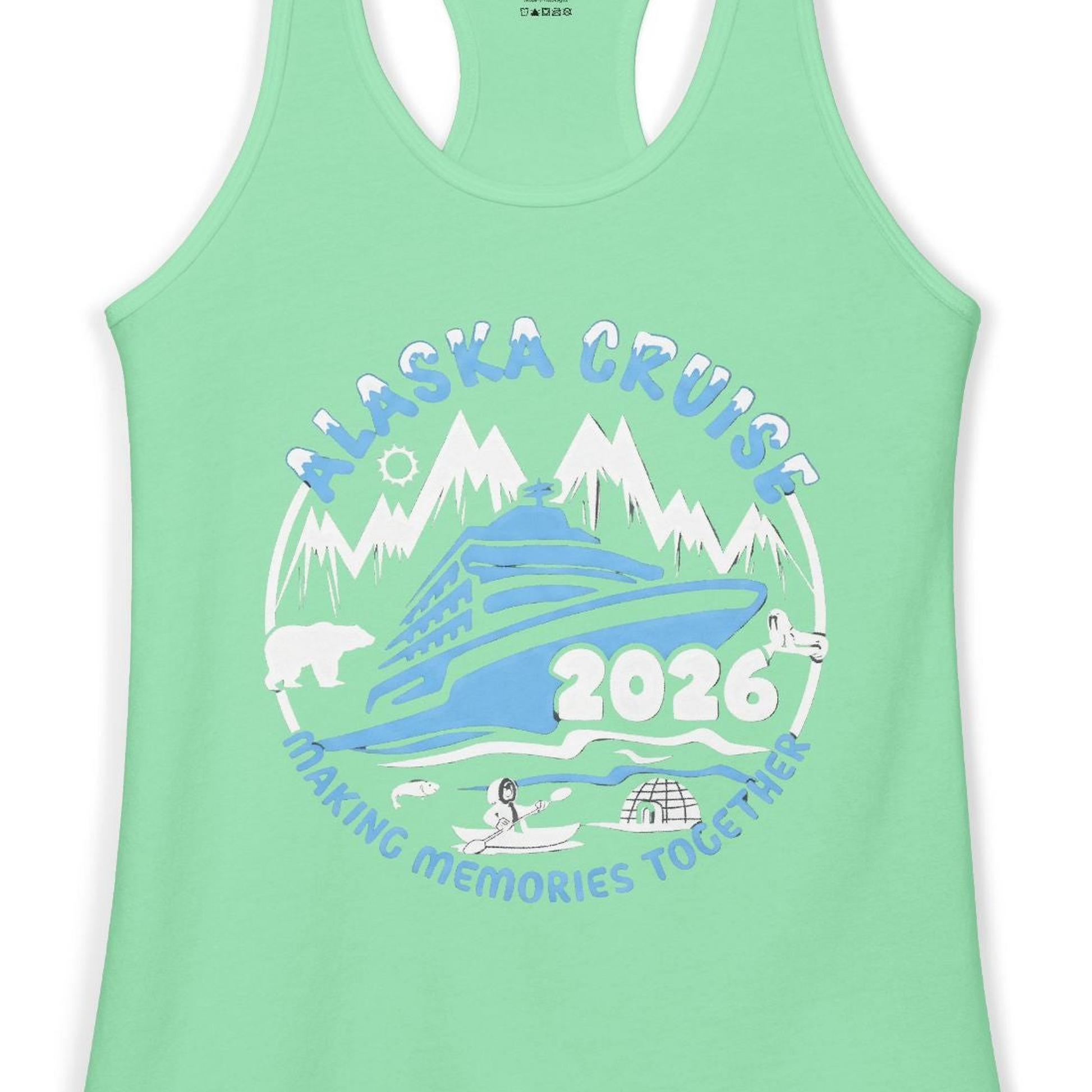 Alaska Cruise 2026 Adventure Shirt Ladies Tank Top – Solid Mint – Alaska Cruise Shirts Close Up