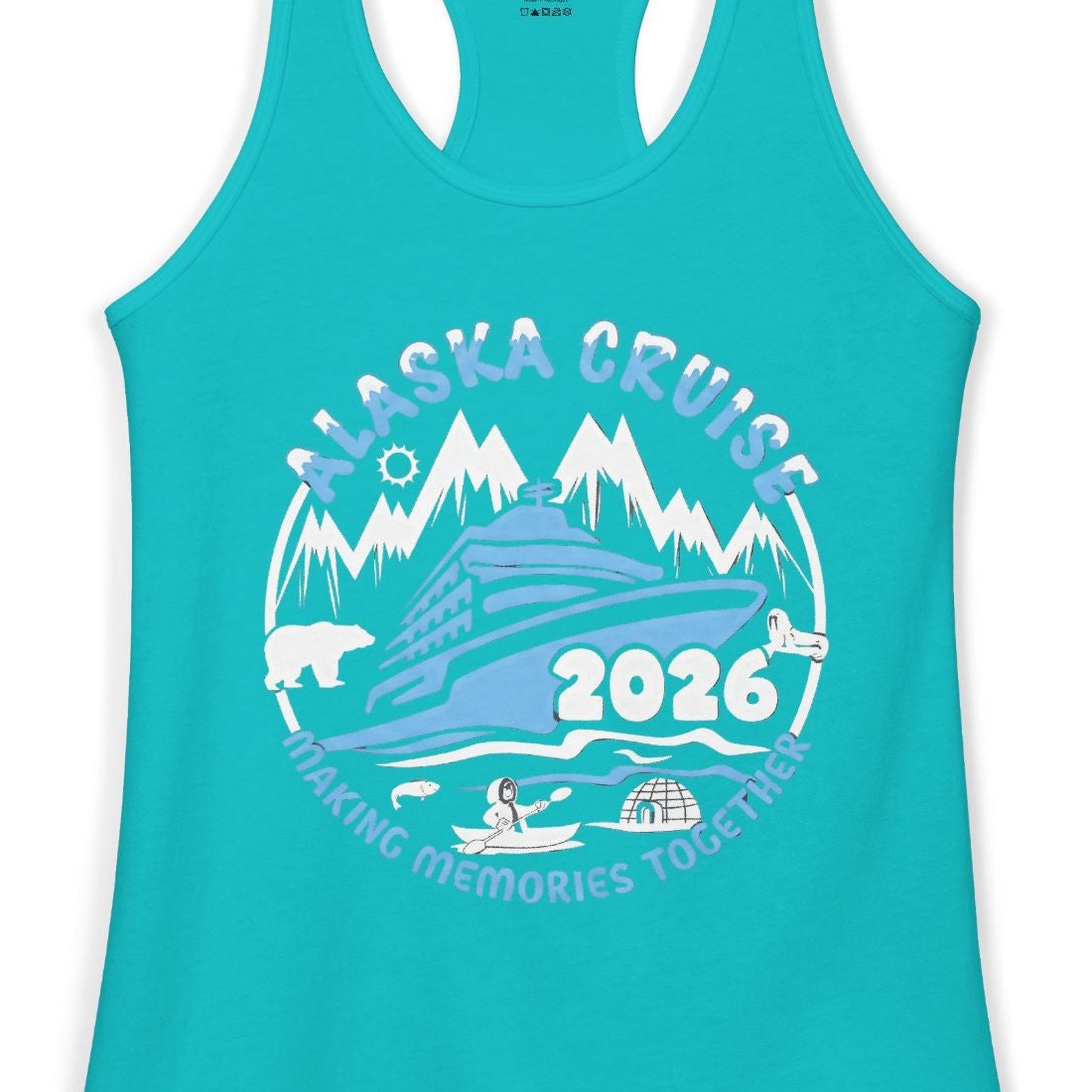 Alaska Cruise 2026 Adventure Shirt Ladies Tank Top – Tahiti Blue – Alaska Cruise Shirts Close Up