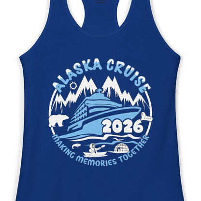 Alaska Cruise 2026 Adventure Shirt Ladies Tank Top – Solid Royal – Alaska Cruise Shirts Close Up