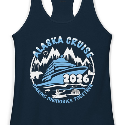 Alaska Cruise 2026 Adventure Shirt Ladies Tank Top – Solid Midnight Navy – Alaska Cruise Shirts Close Up