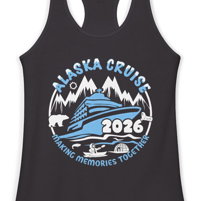 Alaska Cruise 2026 Adventure Shirt Ladies Tank Top – Black – Alaska Cruise Shirts Close Up