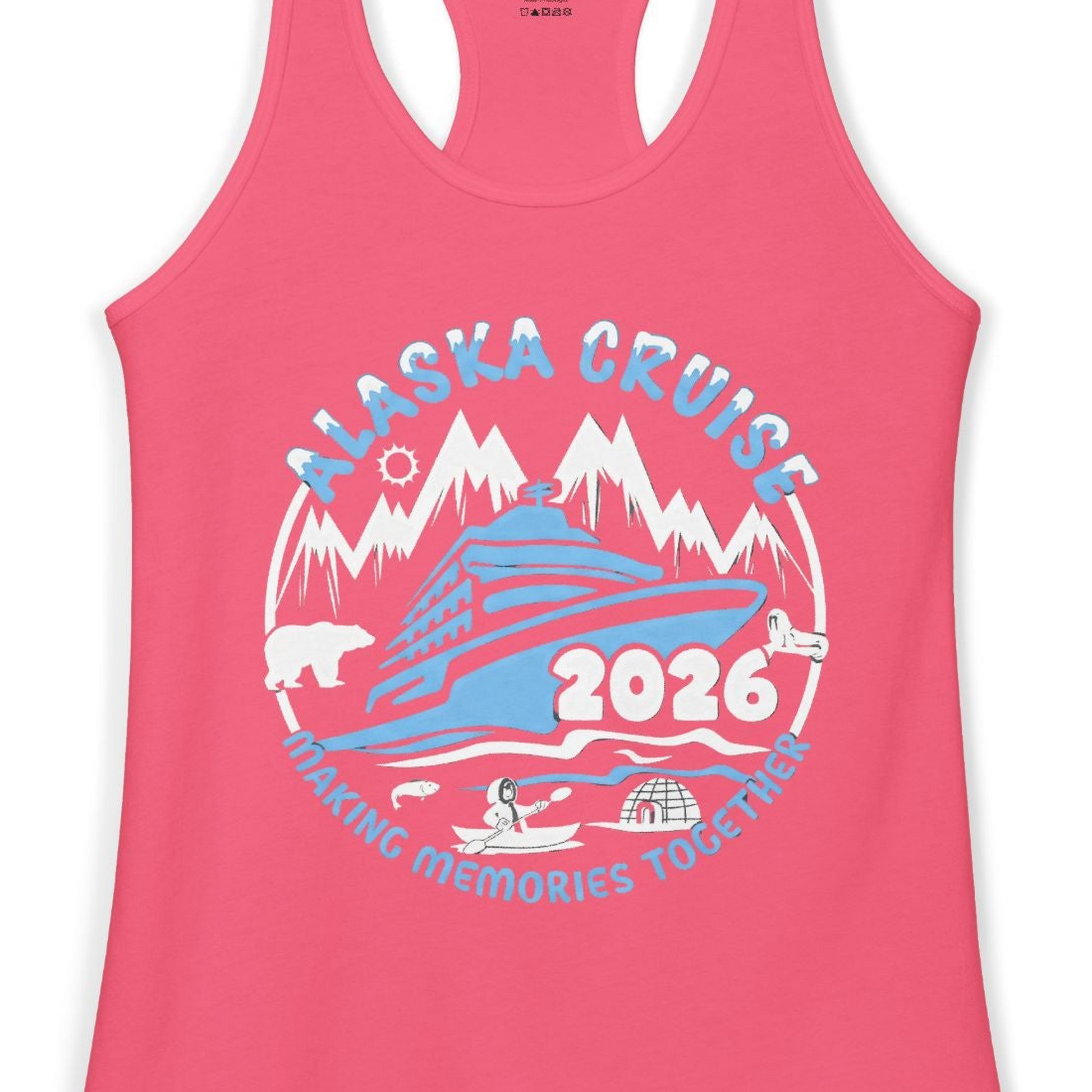 Alaska Cruise 2026 Adventure Shirt Ladies Tank Top – Hot Pink – Alaska Cruise Shirts Close Up