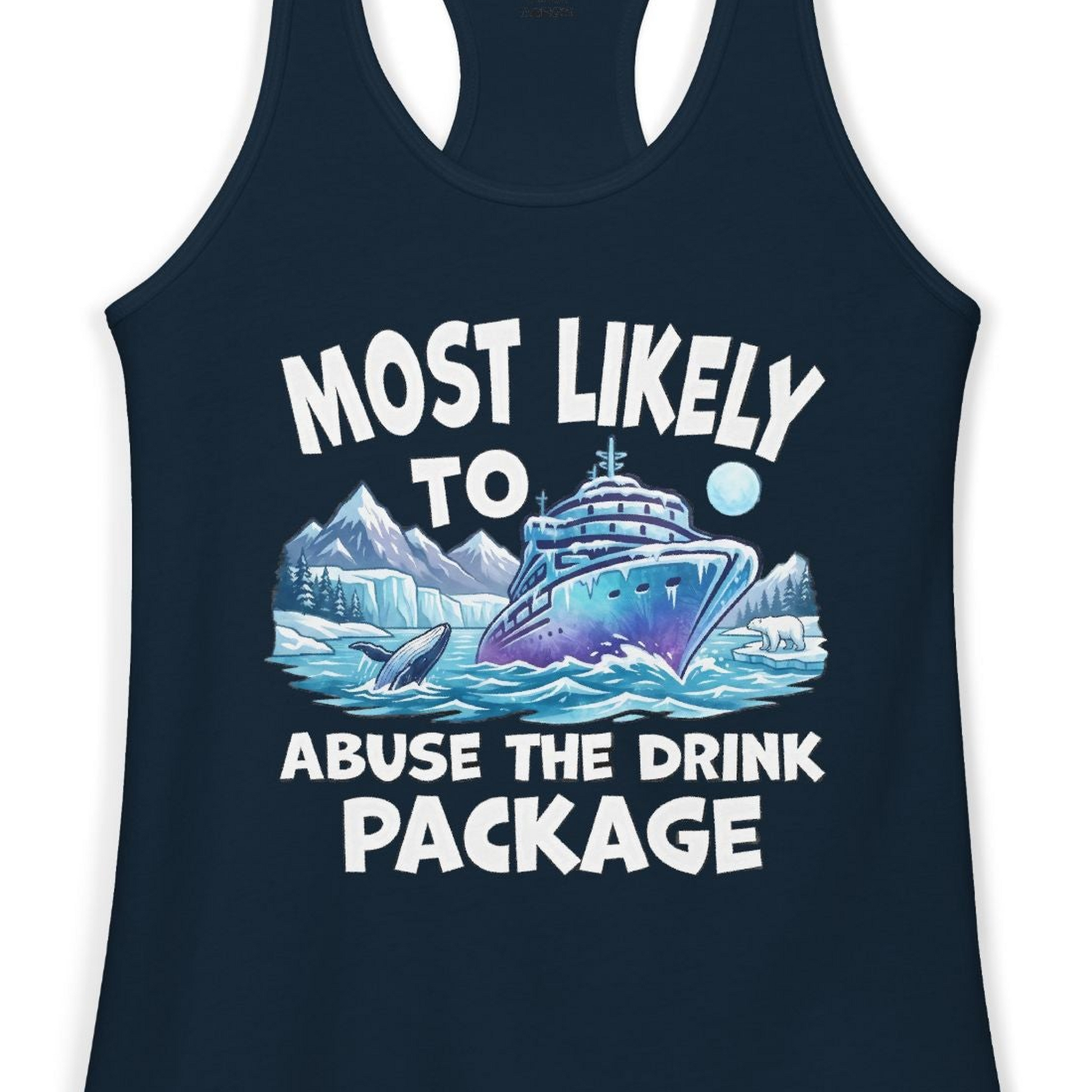 Funny Alaska Cruise Shirt Ladies Tank Top – Solid Midnight Navy – Alaska Cruise Shirts Close Up