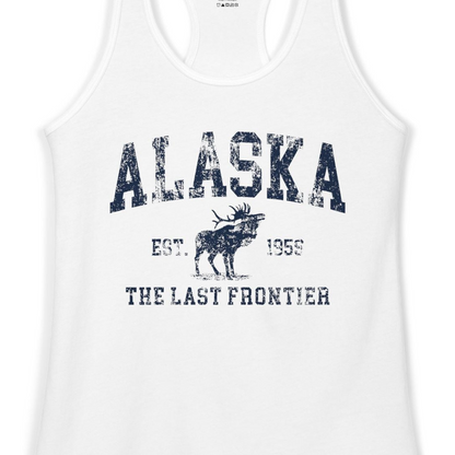 Vintage Alaska Moose Shirt Ladies Tank Top – White – Alaska Cruise Shirts Close Up