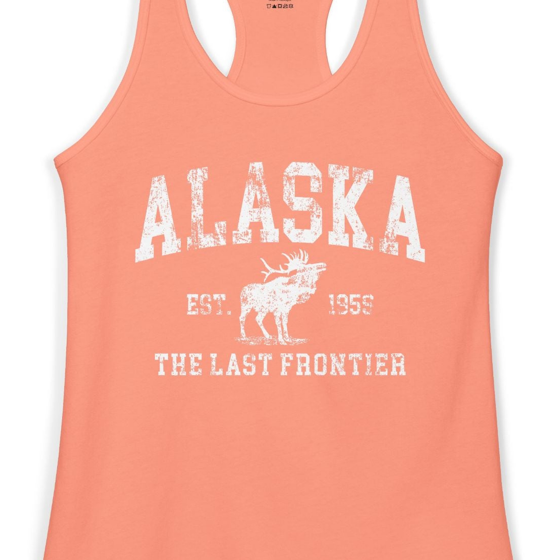 Vintage Alaska Moose Shirt Ladies Tank Top – Solid Light Orange – Alaska Cruise Shirts Close Up