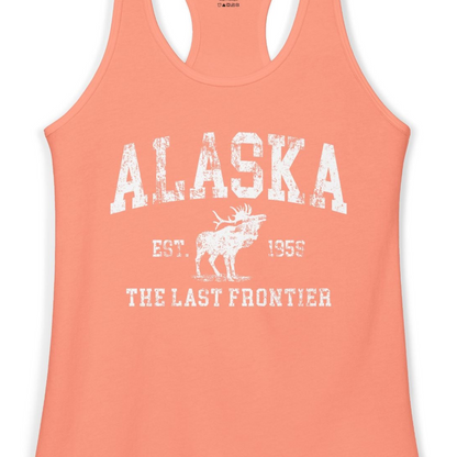 Vintage Alaska Moose Shirt Ladies Tank Top – Solid Light Orange – Alaska Cruise Shirts Close Up