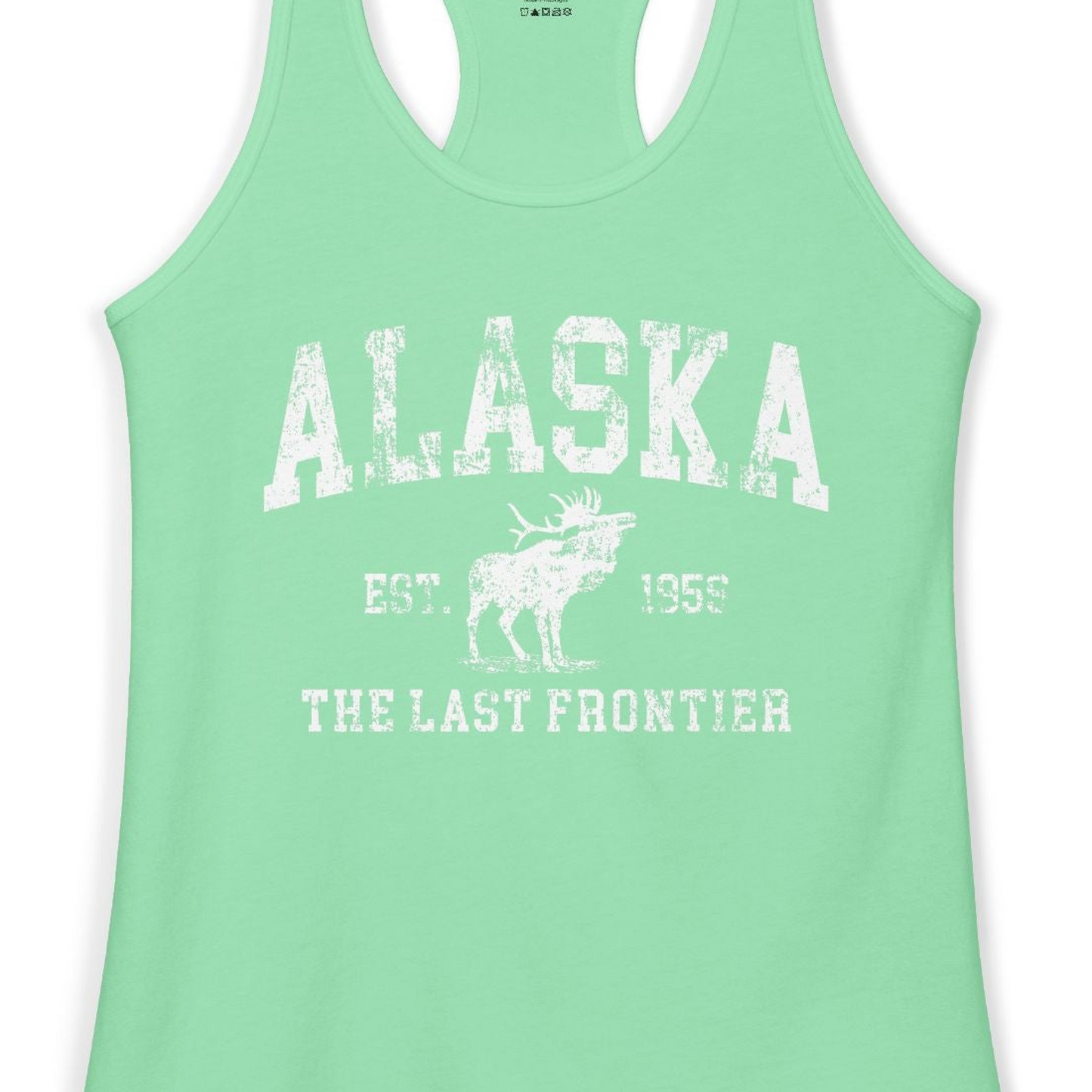 Vintage Alaska Moose Shirt Ladies Tank Top – Solid Mint – Alaska Cruise Shirts Close Up