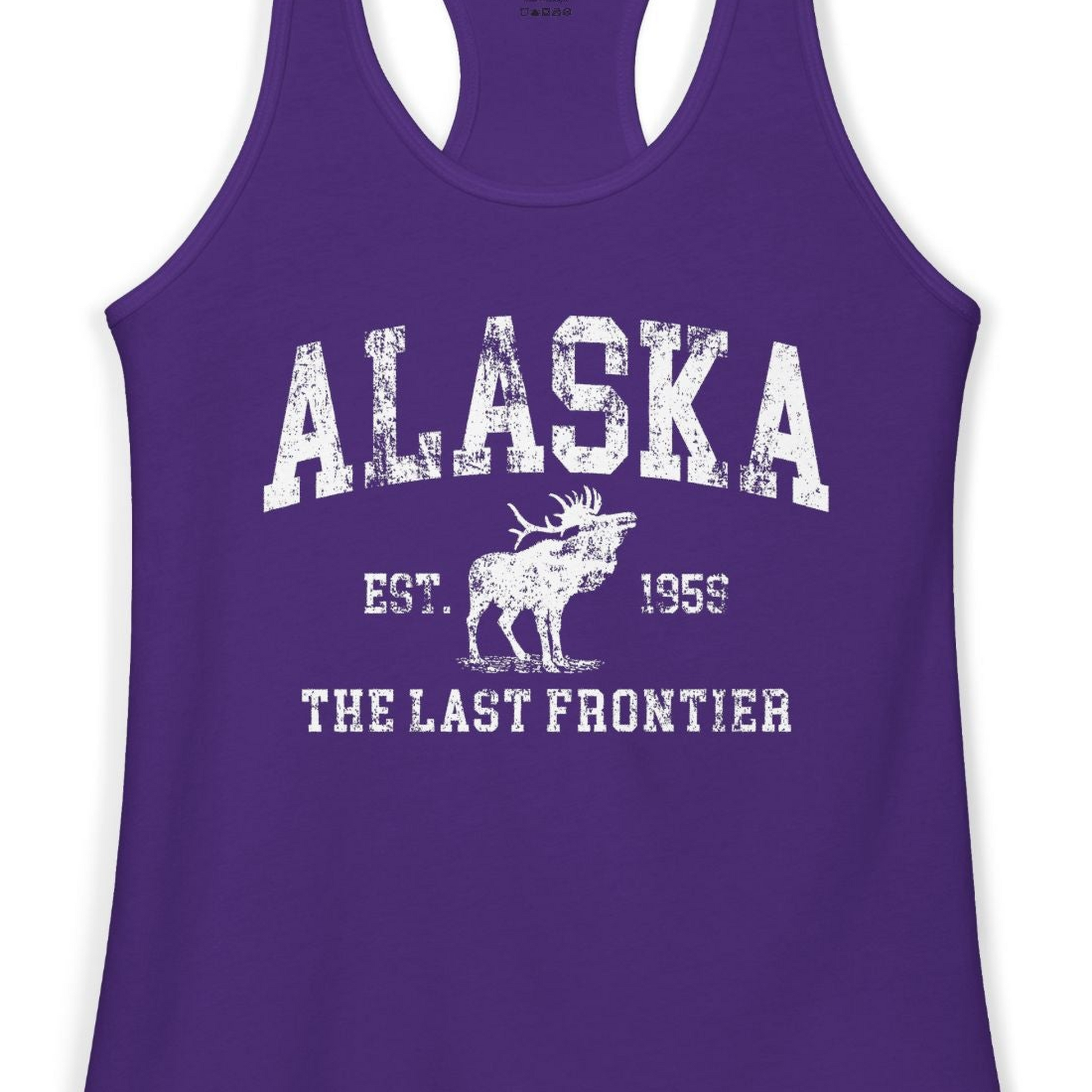 Vintage Alaska Moose Shirt Ladies Tank Top – Solid Purple Rush – Alaska Cruise Shirts Close Up