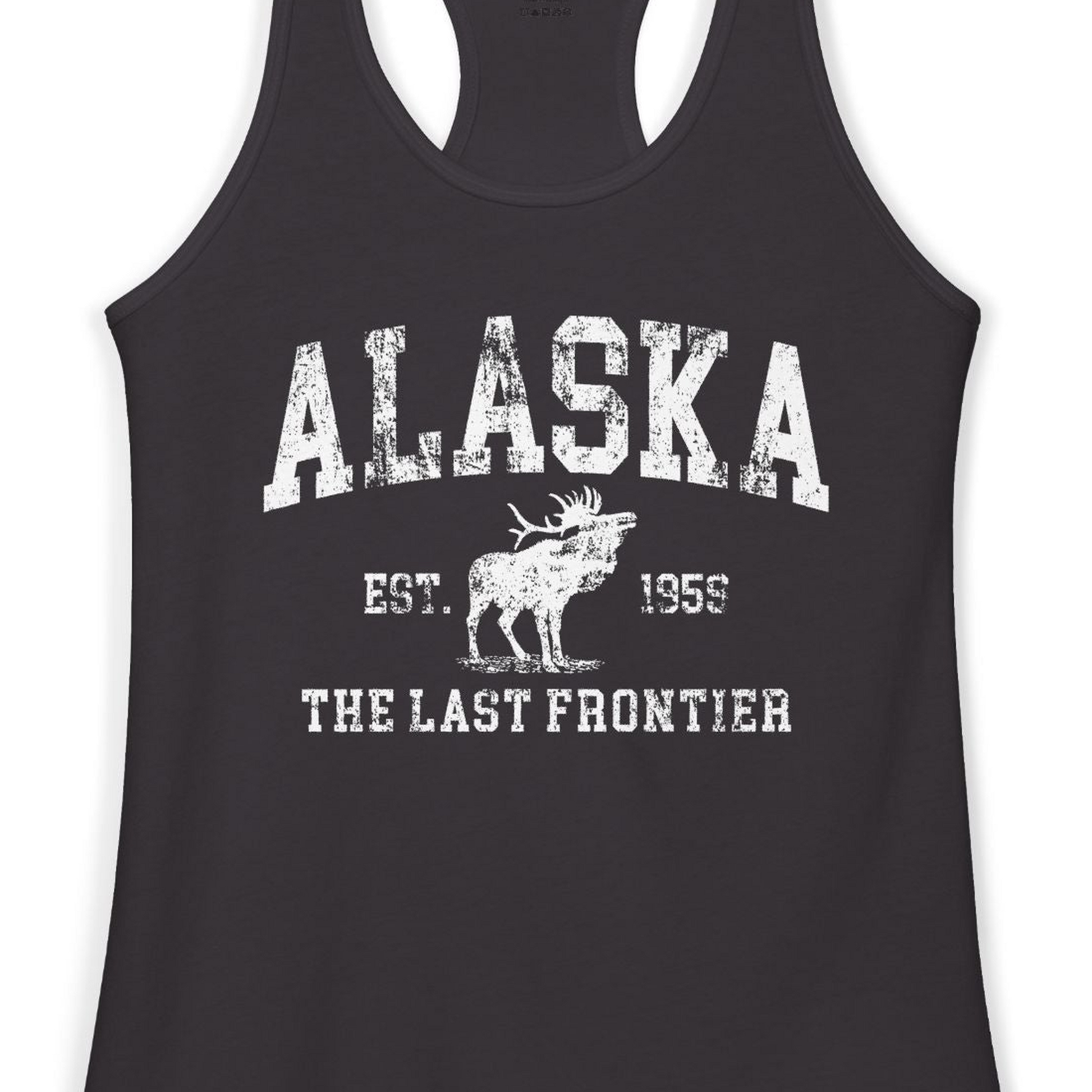 Vintage Alaska Moose Shirt Ladies Tank Top – Black – Alaska Cruise Shirts Close Up