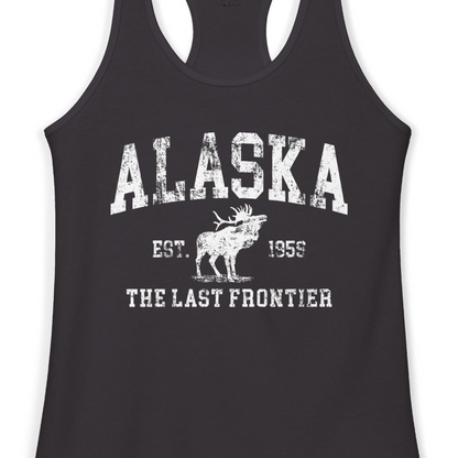 Vintage Alaska Moose Shirt Ladies Tank Top – Black – Alaska Cruise Shirts Close Up