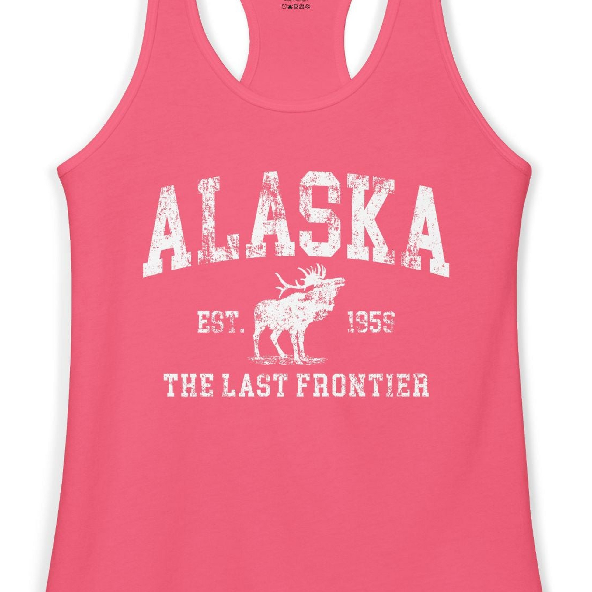 Vintage Alaska Moose Shirt Ladies Tank Top – Hot Pink – Alaska Cruise Shirts Close Up