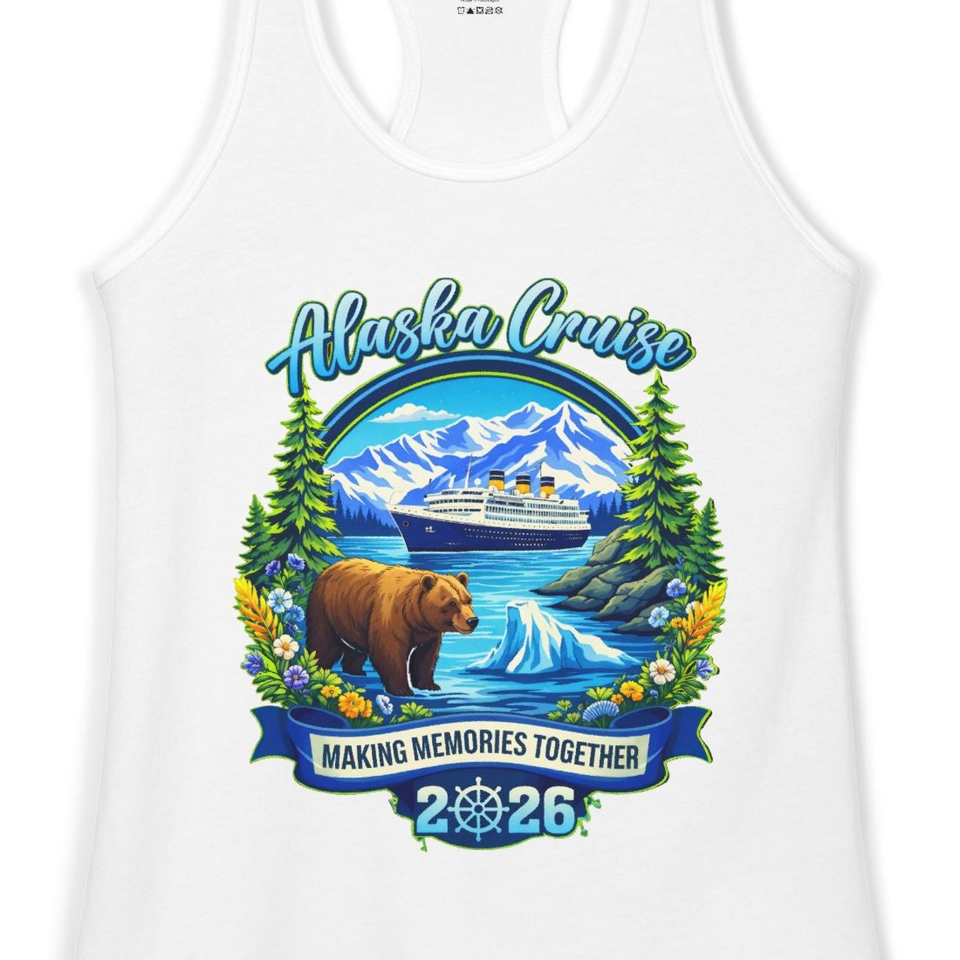 Alaska Cruise 2026 Family Shirt Ladies Tank Top – White – Alaska Cruise Shirts Close Up
