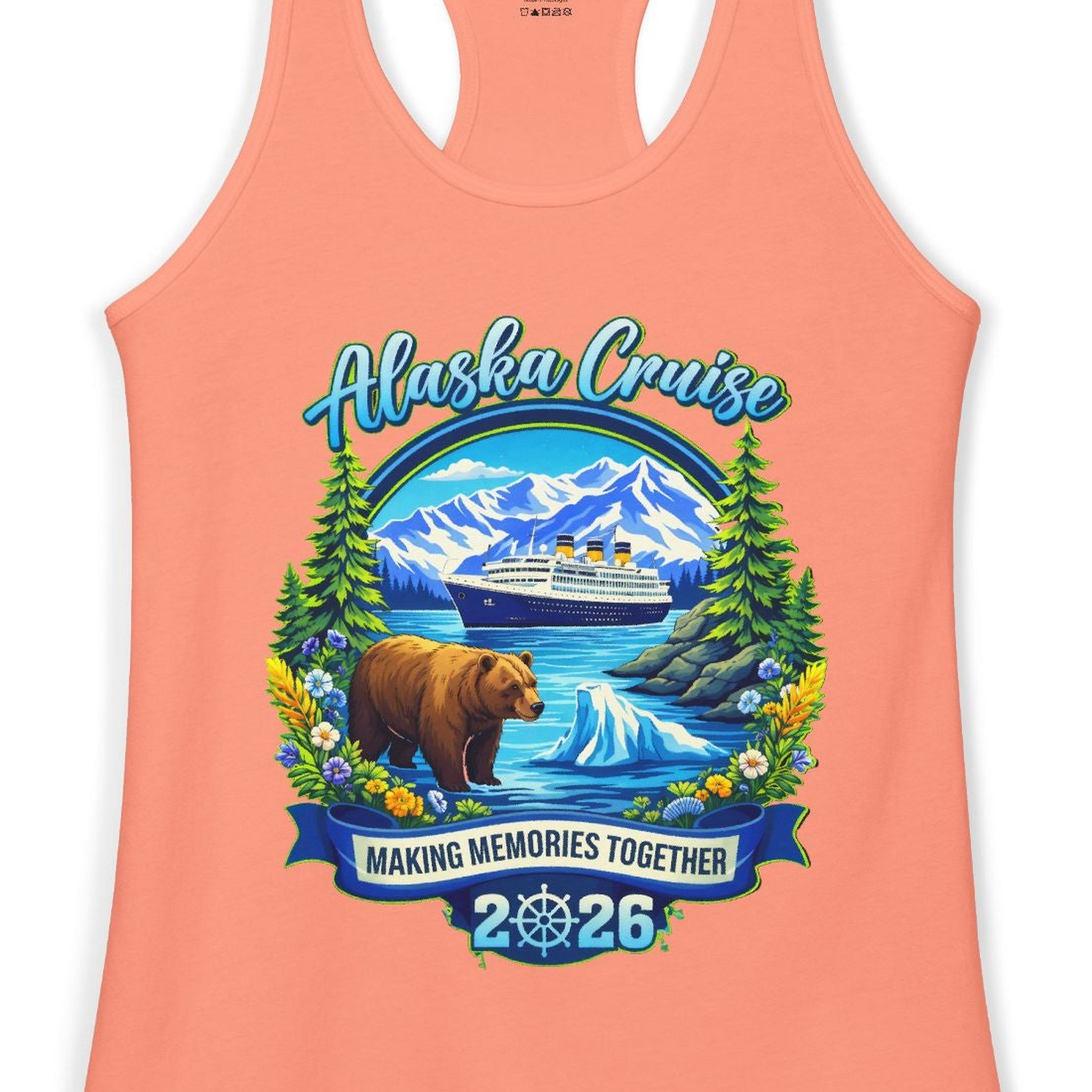 Alaska Cruise 2026 Family Shirt Ladies Tank Top – Solid Light Orange – Alaska Cruise Shirts Close Up