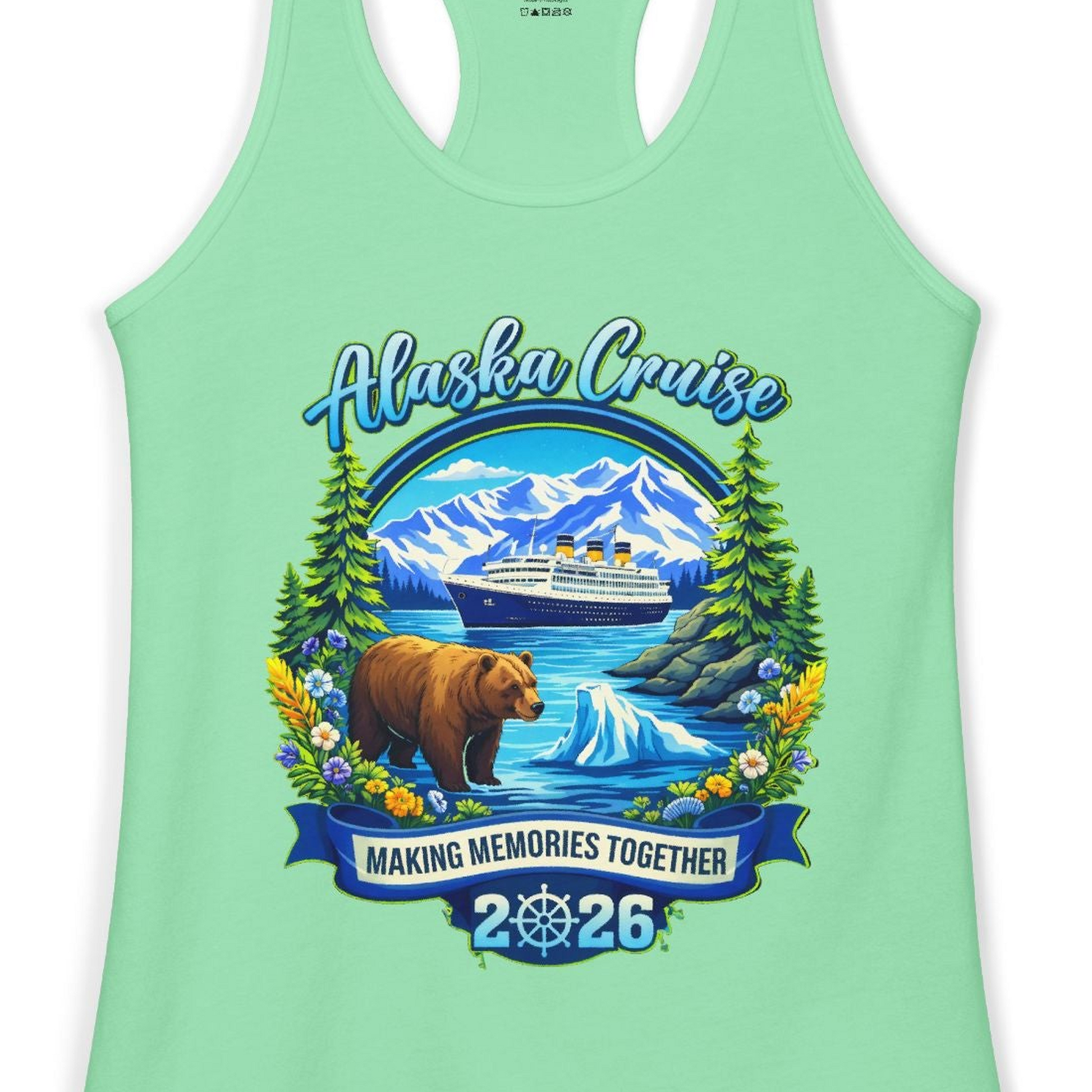 Alaska Cruise 2026 Family Shirt Ladies Tank Top – Solid Mint – Alaska Cruise Shirts Close Up