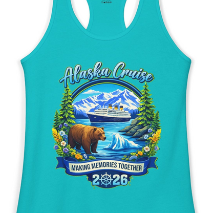 Alaska Cruise 2026 Family Shirt Ladies Tank Top – Tahiti Blue – Alaska Cruise Shirts Close Up