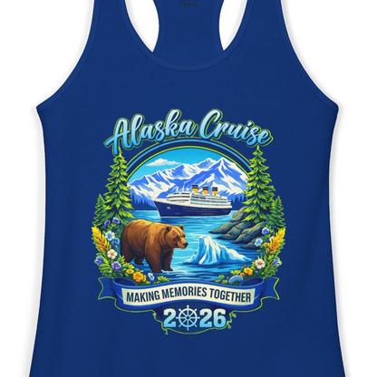 Alaska Cruise 2026 Family Shirt Ladies Tank Top – Solid Royal – Alaska Cruise Shirts Close Up