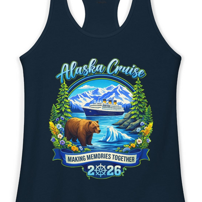 Alaska Cruise 2026 Family Shirt Ladies Tank Top – Solid Midnight Navy – Alaska Cruise Shirts Close Up