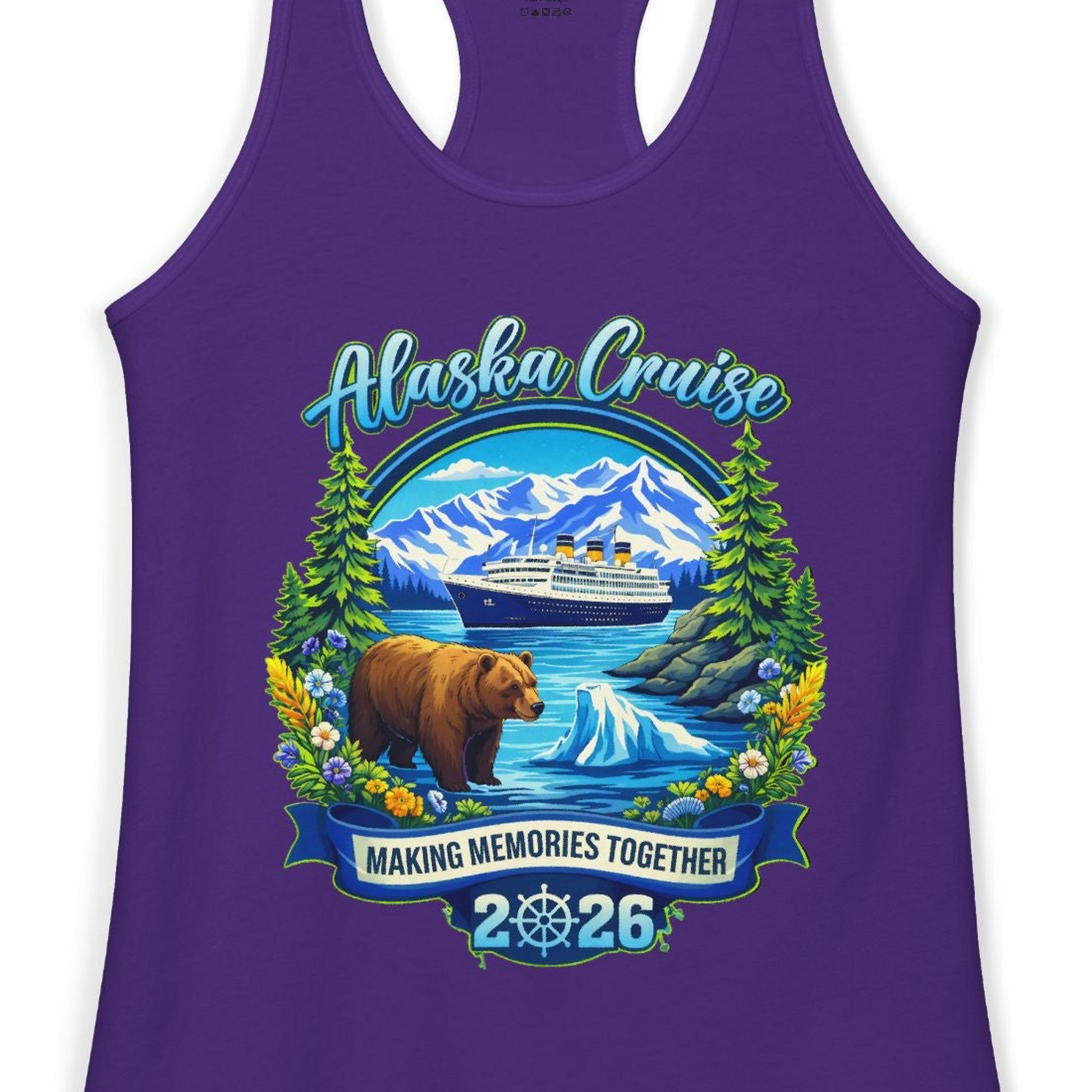 Alaska Cruise 2026 Family Shirt Ladies Tank Top – Solid Purple Rush – Alaska Cruise Shirts Close Up