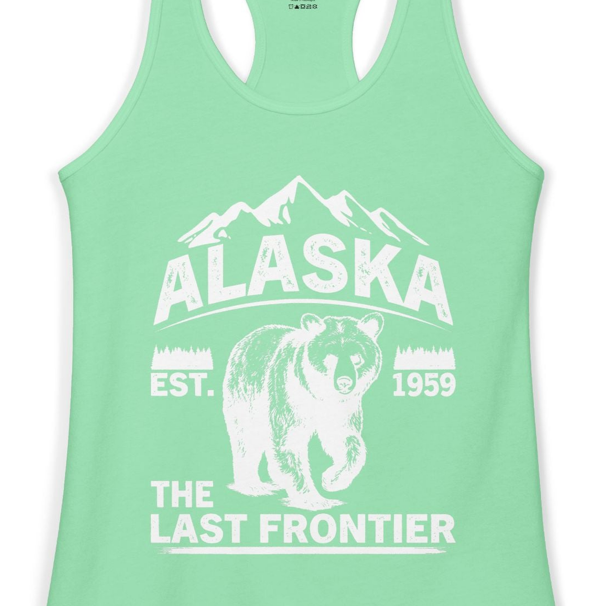 Alaska Bear Shirt Ladies Tank Top – Solid Mint – Alaska Cruise Shirts Close Up
