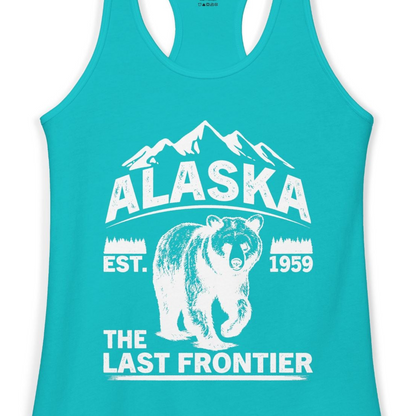 Alaska Bear Shirt Ladies Tank Top – Tahiti Blue – Alaska Cruise Shirts Close Up