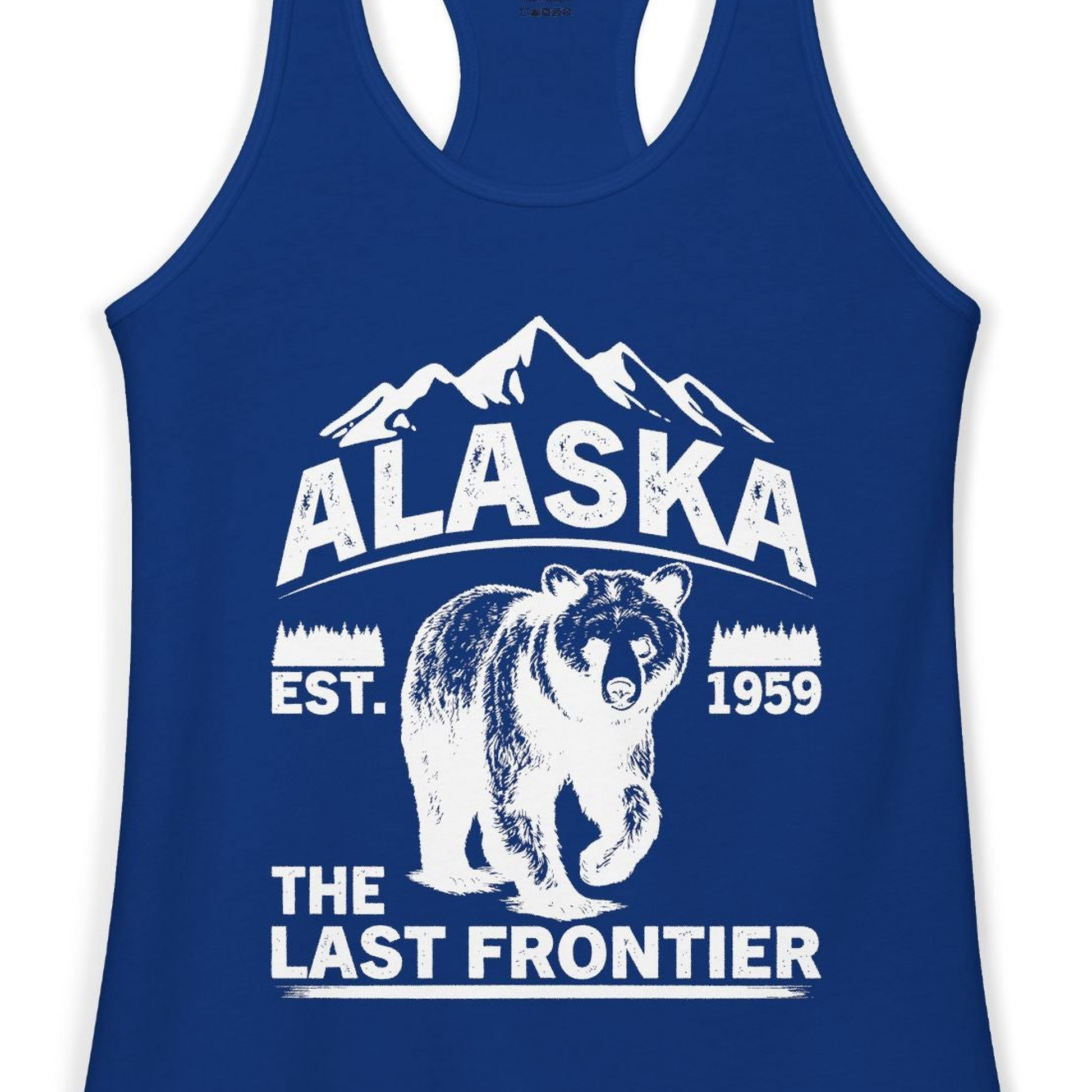 Alaska Bear Shirt Ladies Tank Top – Solid Royal – Alaska Cruise Shirts Close Up