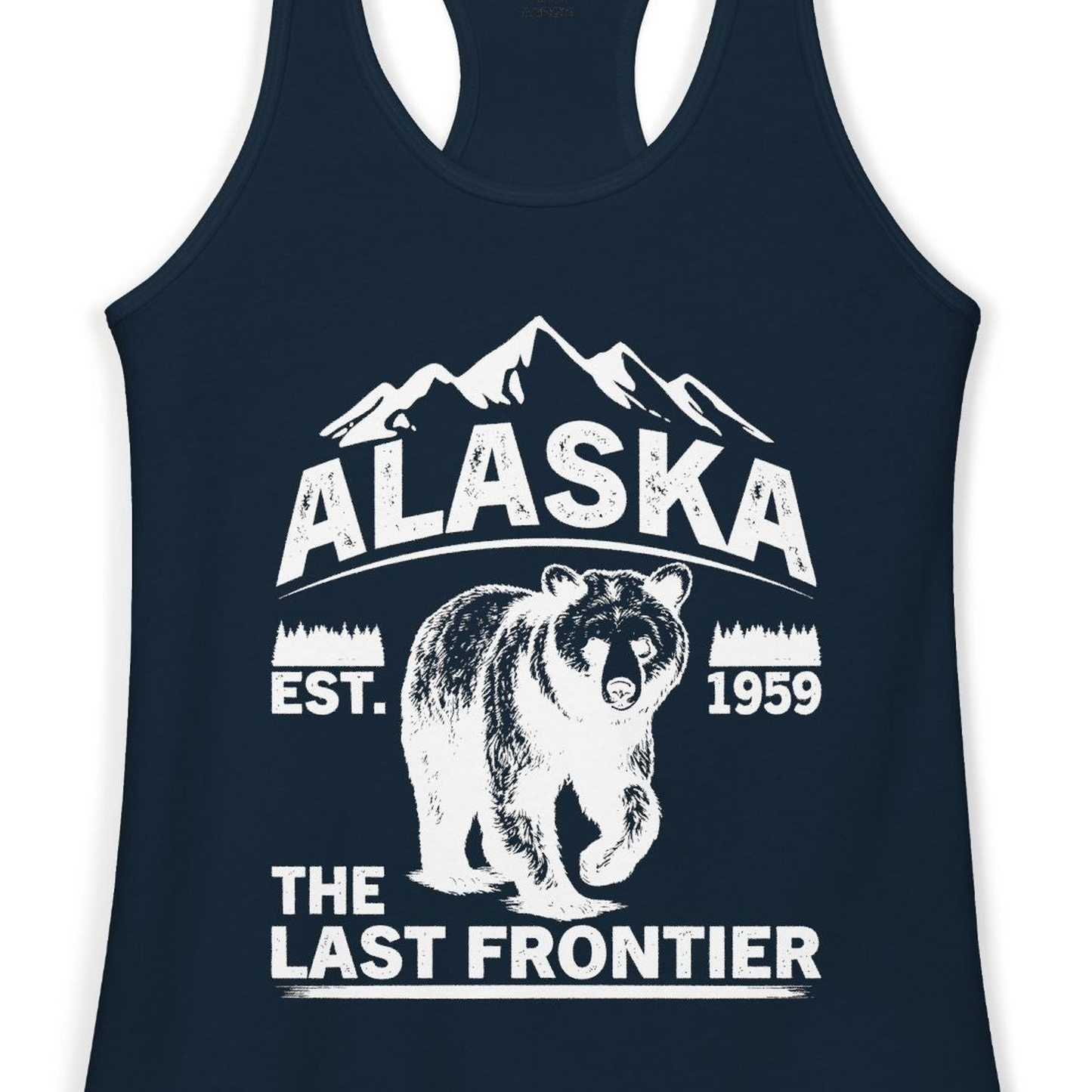 Alaska Bear Shirt Ladies Tank Top – Solid Midnight Navy – Alaska Cruise Shirts Close Up