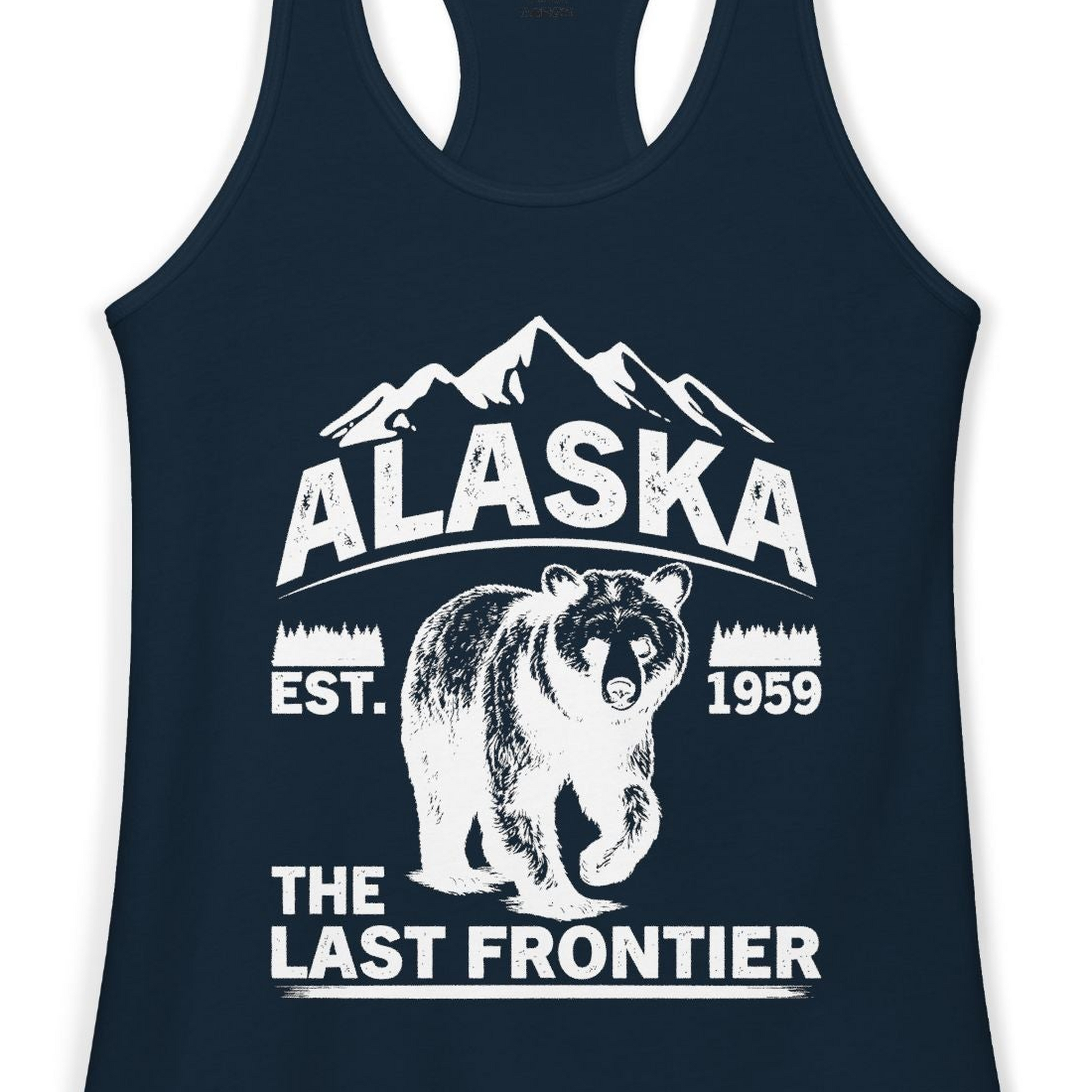 Alaska Bear Shirt Ladies Tank Top – Solid Midnight Navy – Alaska Cruise Shirts Close Up