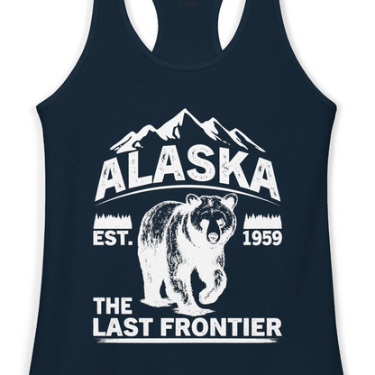 Alaska Bear Shirt Ladies Tank Top – Solid Midnight Navy – Alaska Cruise Shirts Close Up