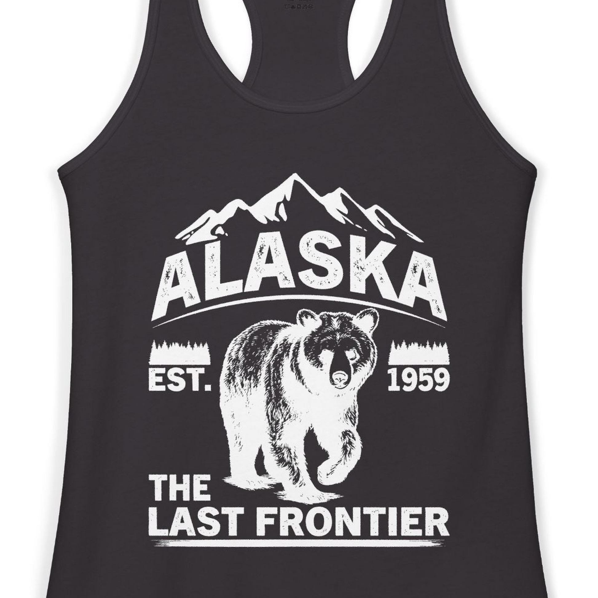 Alaska Bear Shirt Ladies Tank Top – Black – Alaska Cruise Shirts Close Up