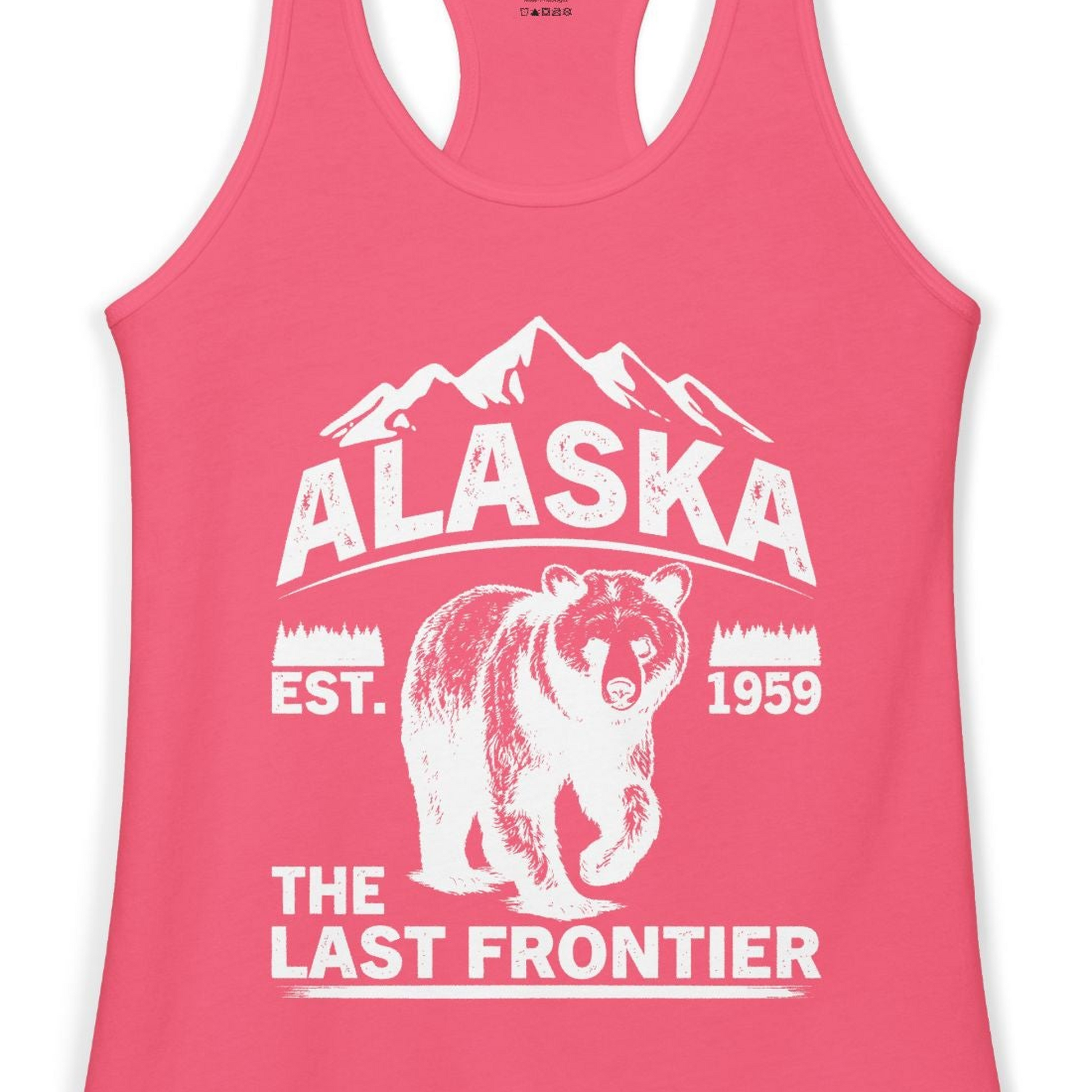 Alaska Bear Shirt Ladies Tank Top – Hot Pink – Alaska Cruise Shirts Close Up