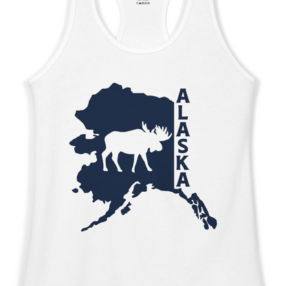 Alaska Moose Silhouette Shirt Ladies Tank Top – White – Alaska Cruise Shirts Close Up