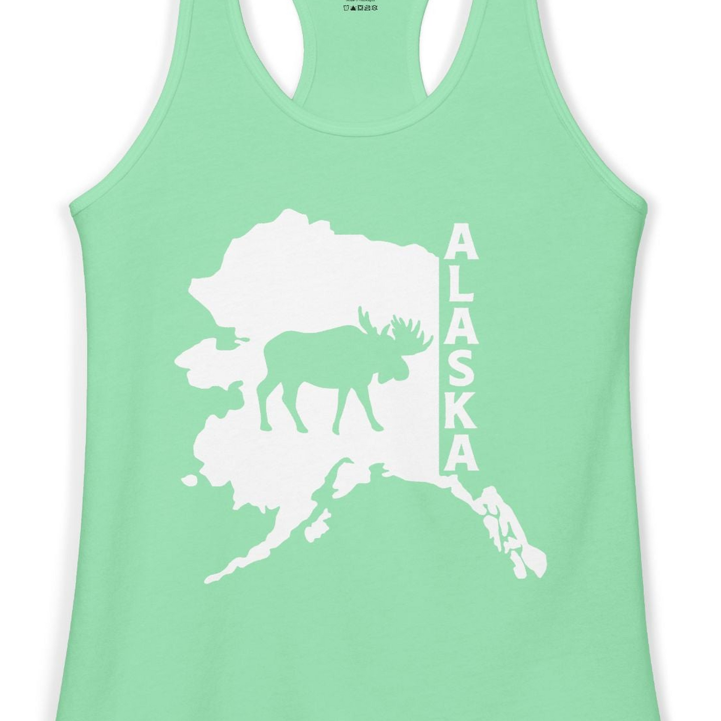 Alaska Moose Silhouette Shirt Ladies Tank Top – Solid Mint – Alaska Cruise Shirts Close Up
