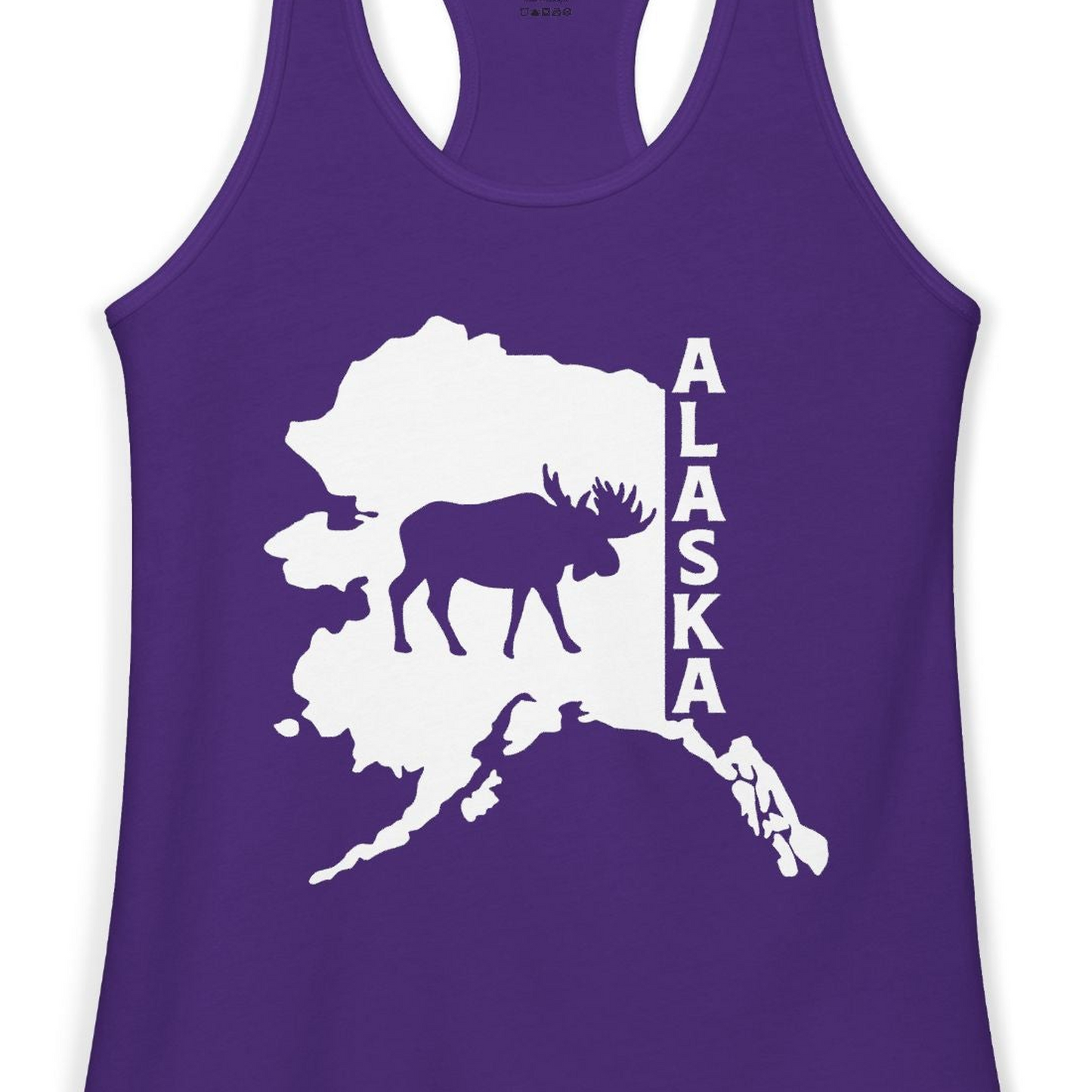 Alaska Moose Silhouette Shirt Ladies Tank Top – Solid Purple Rush – Alaska Cruise Shirts Close Up