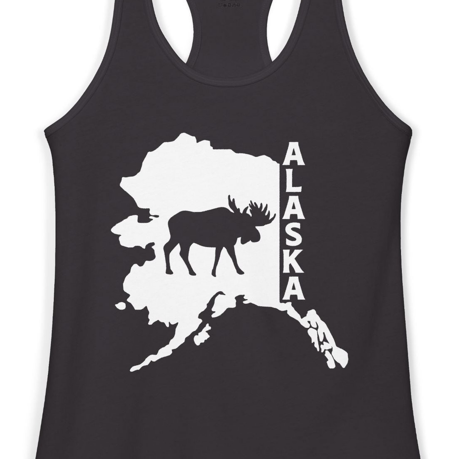 Alaska Moose Silhouette Shirt Ladies Tank Top – Black – Alaska Cruise Shirts Close Up