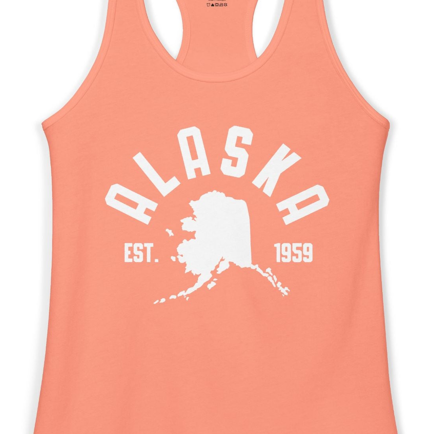 Vintage Alaska State Outline Est 1959 Retro Collegiate Shirt — Ladies Tank Ladies Tank Top – Solid Light Orange – Alaska Cruise Shirts Close Up