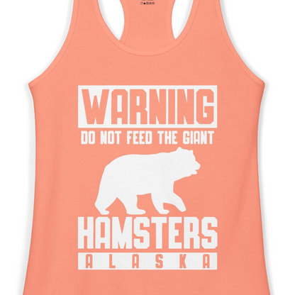 Funny Alaska Bear Giant Hamster Warning Sign Shirt for Travelers — Ladies Tank Ladies Tank Top – Solid Light Orange – Alaska Cruise Shirts Close Up