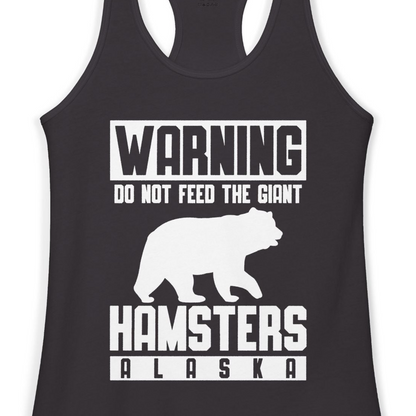 Funny Alaska Bear Giant Hamster Warning Sign Shirt for Travelers — Ladies Tank Ladies Tank Top – Black – Alaska Cruise Shirts Close Up