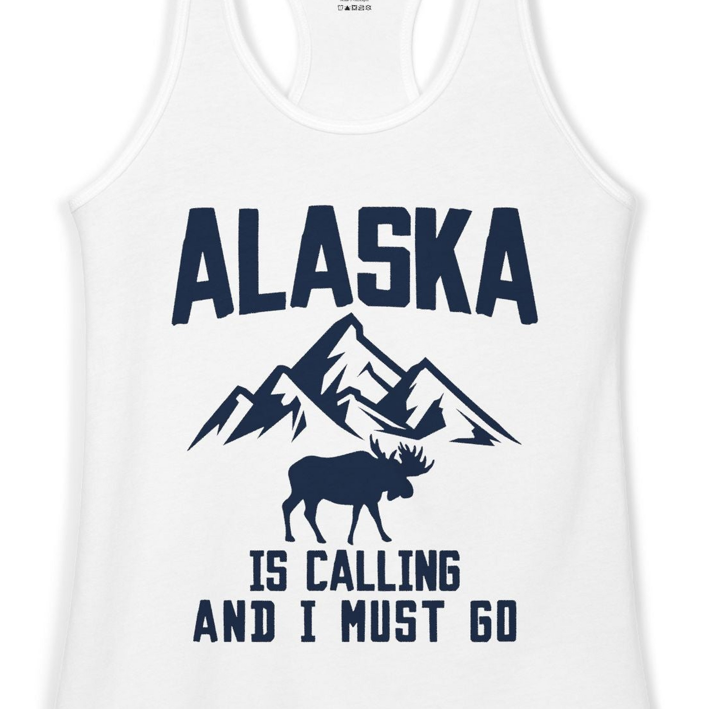 Alaska Is Calling Moose Mountains Adventure Silhouette Nature Shirt — Ladies Tank Ladies Tank Top – White – Alaska Cruise Shirts Close Up