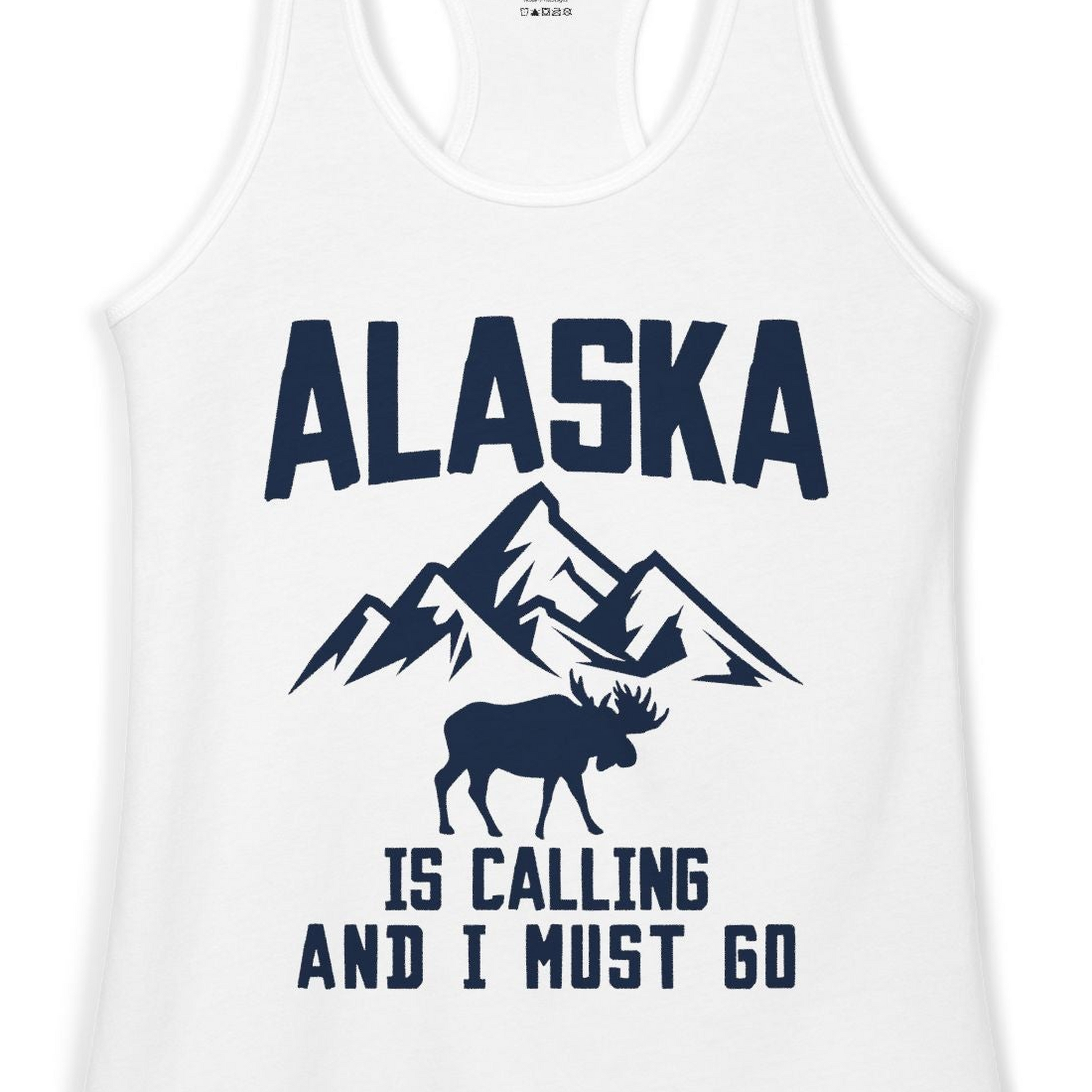 Alaska Is Calling Moose Mountains Adventure Silhouette Nature Shirt — Ladies Tank Ladies Tank Top – White – Alaska Cruise Shirts Close Up