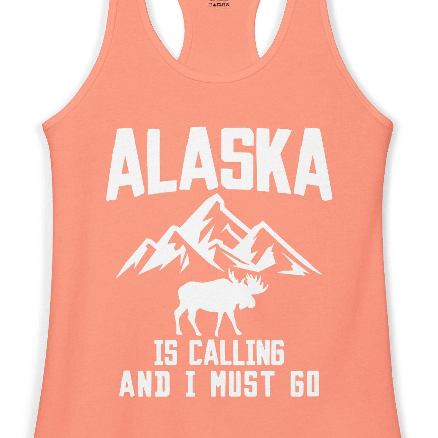 Alaska Is Calling Moose Mountains Adventure Silhouette Nature Shirt — Ladies Tank Ladies Tank Top – Solid Light Orange – Alaska Cruise Shirts Close Up