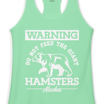 Funny Alaska Bear Warning Parody Do Not Feed the Giant Hamsters Shirt — Ladies Tank Ladies Tank Top – Solid Mint – Alaska Cruise Shirts Close Up