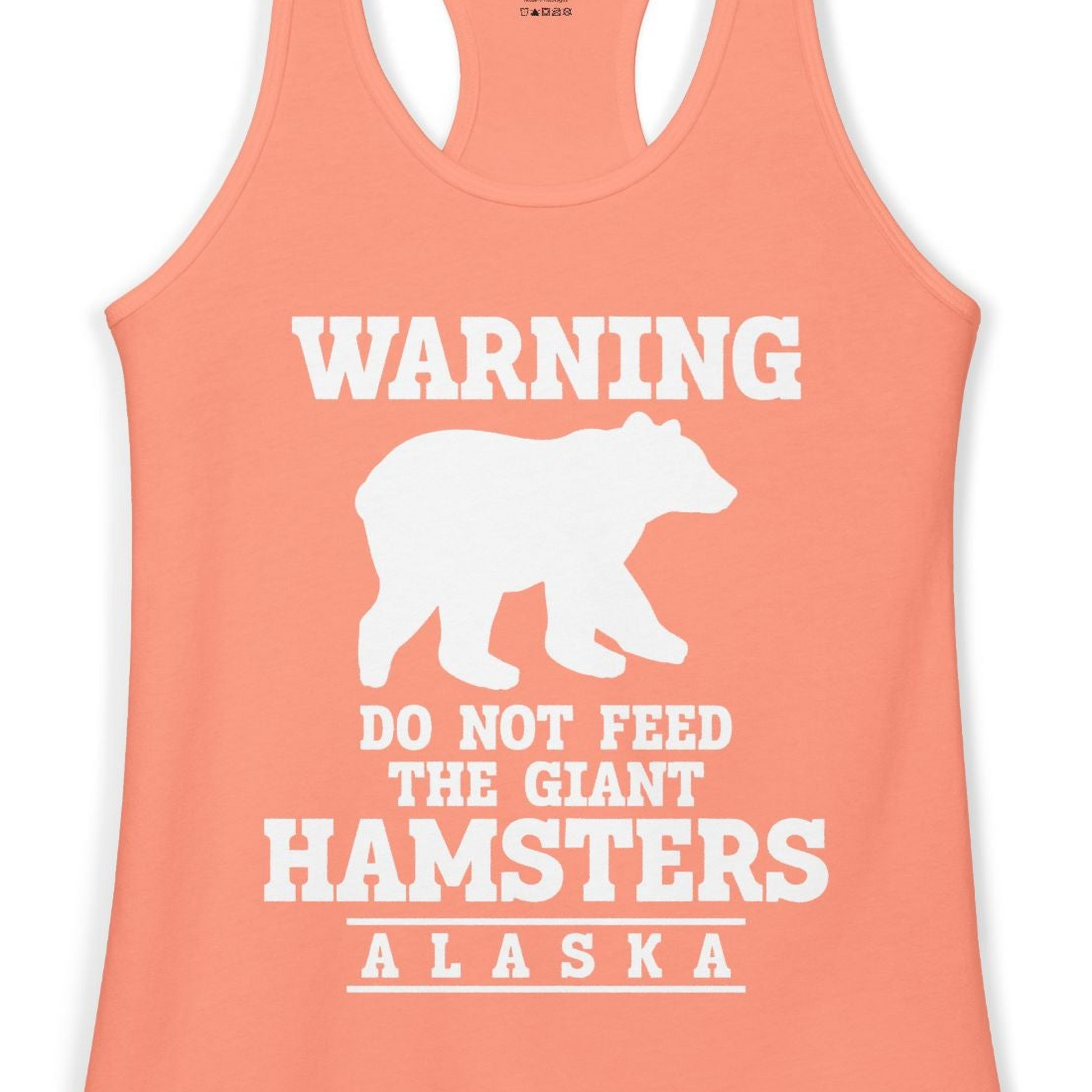 Funny Alaska Bear Warning Shirt Ladies Tank Top – Solid Light Orange – Alaska Cruise Shirts Close Up