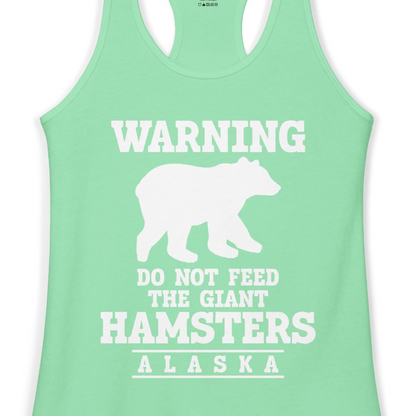 Funny Alaska Bear Warning Shirt Ladies Tank Top – Solid Mint – Alaska Cruise Shirts Close Up