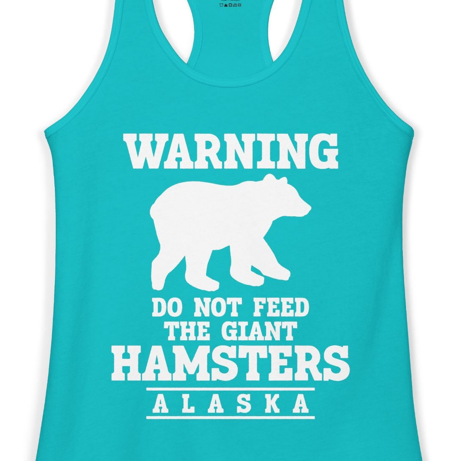 Funny Alaska Bear Warning Shirt Ladies Tank Top – Tahiti Blue – Alaska Cruise Shirts Close Up